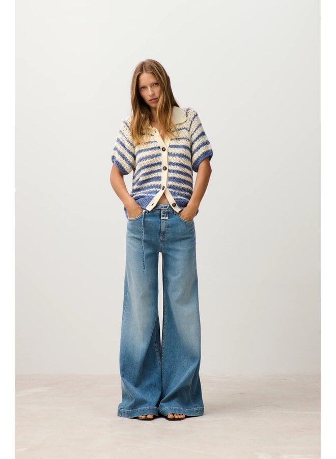 Short sleeve polo cardigan Stone blue