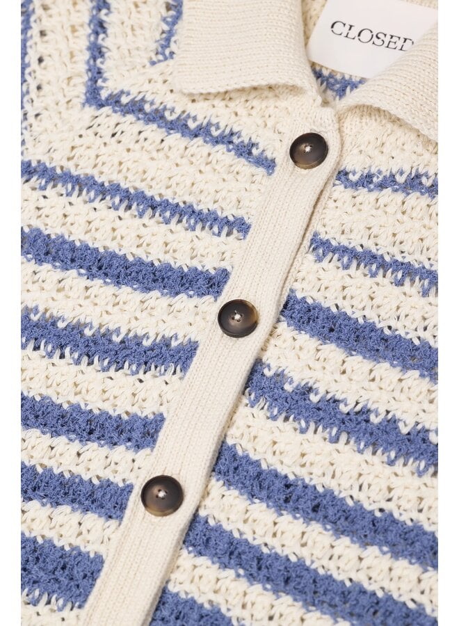 Short sleeve polo cardigan Stone blue