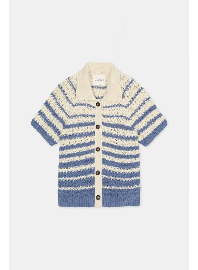 Short sleeve polo cardigan Stone blue