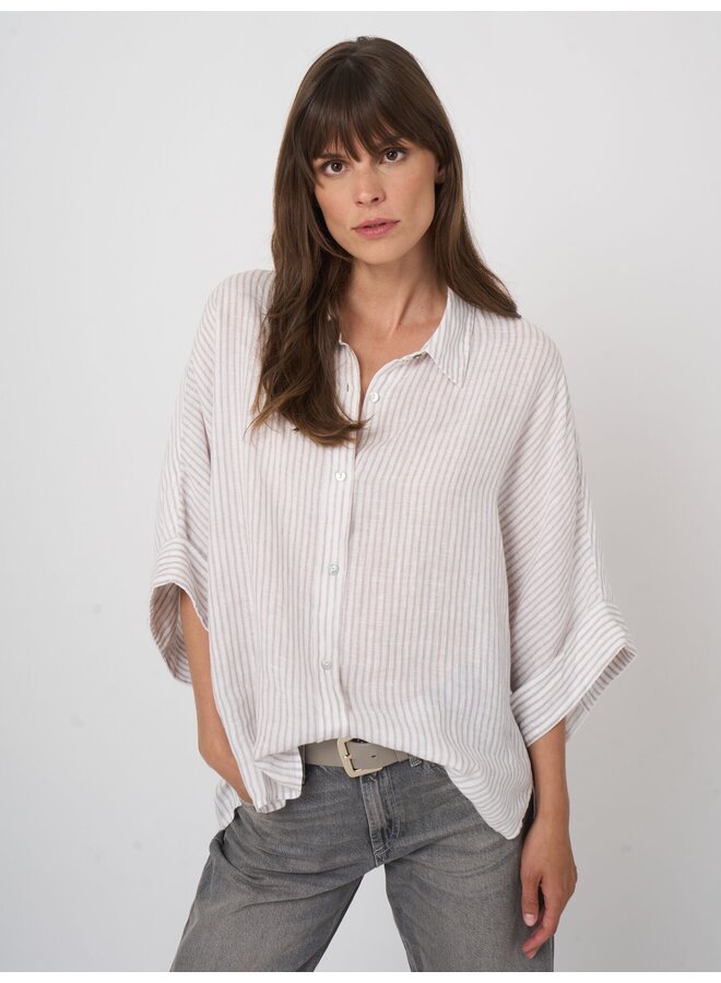 Linen blouse stripe natural