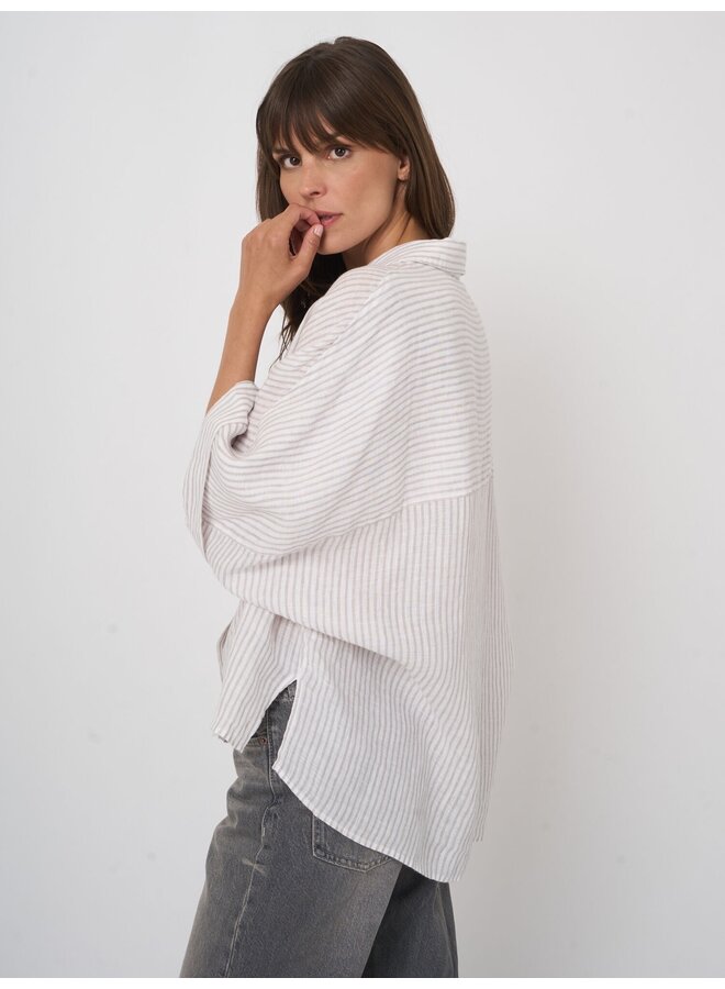 Linen blouse stripe natural