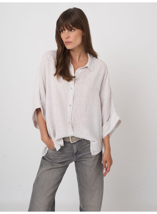 Linen blouse stripe natural