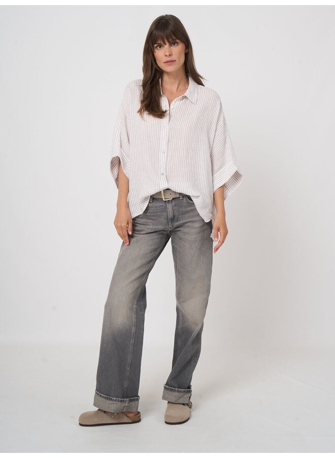 Linen blouse stripe natural