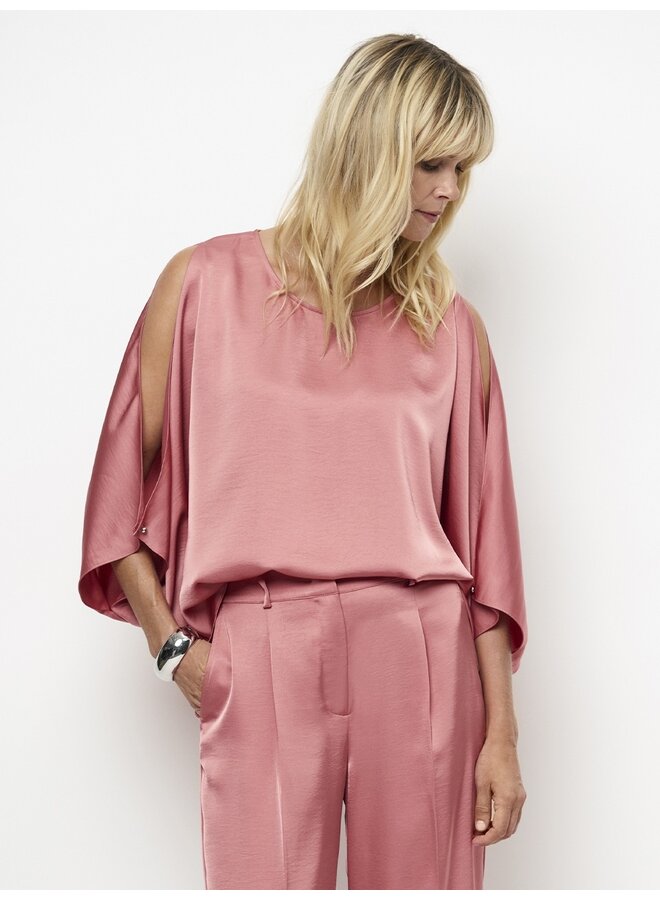 Flowing satin top RISETTE Coral Blush