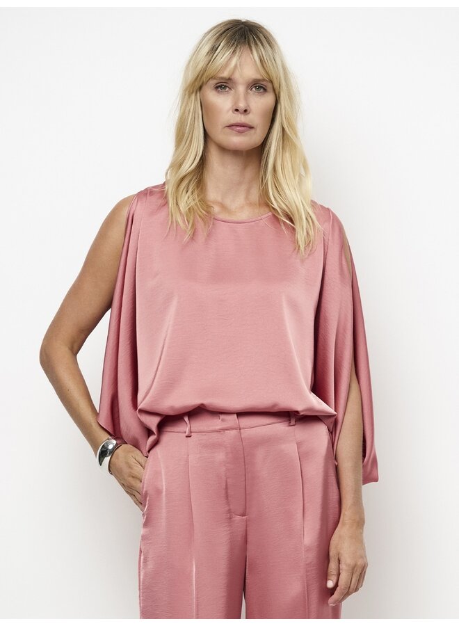 Flowing satin top RISETTE Coral Blush
