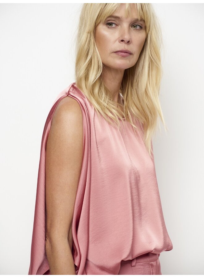 Flowing satin top RISETTE Coral Blush