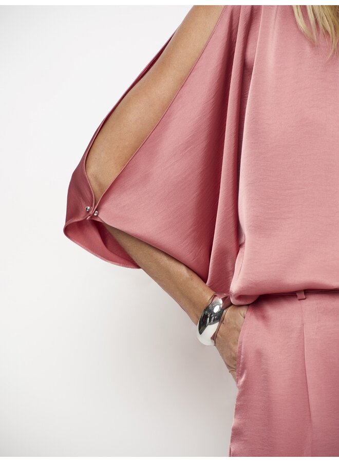 Flowing satin top RISETTE Coral Blush