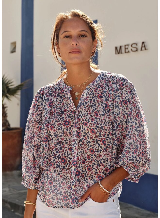 DELLA PRINT L/S top blue/pink