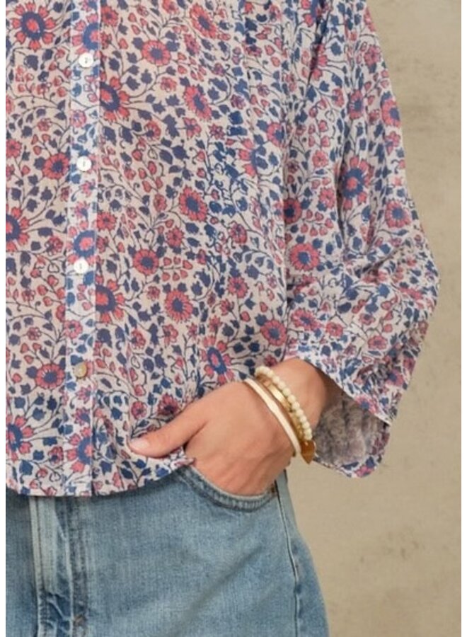 DELLA PRINT L/S top blue/pink