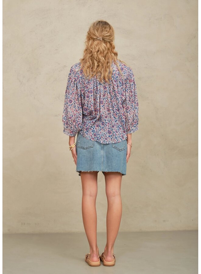 DELLA PRINT L/S top blue/pink