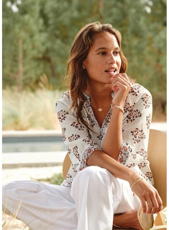 STELLA PRINT L/S top ecru/rust