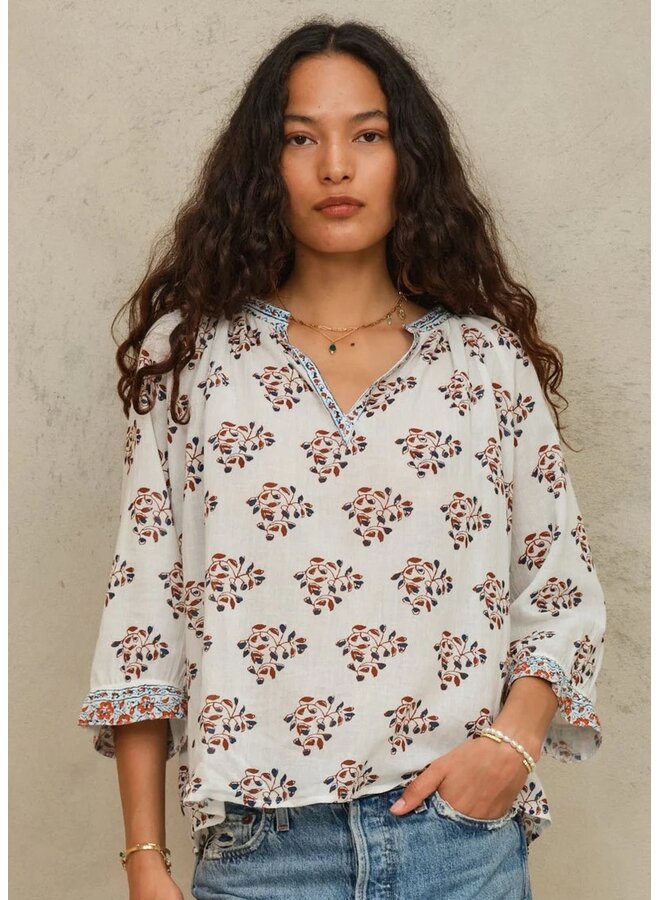 STELLA PRINT L/S top ecru/rust