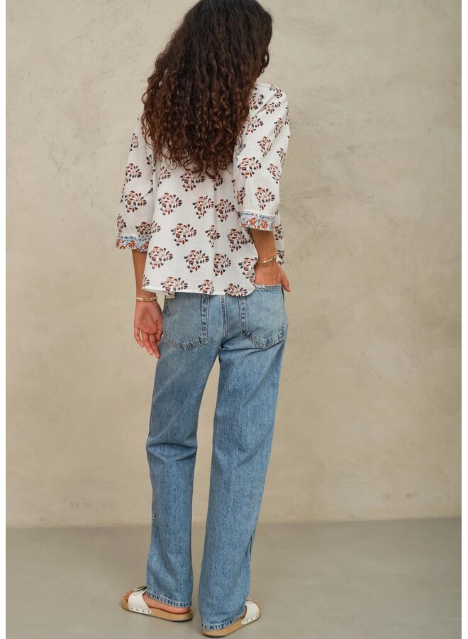 STELLA PRINT L/S top ecru/rust