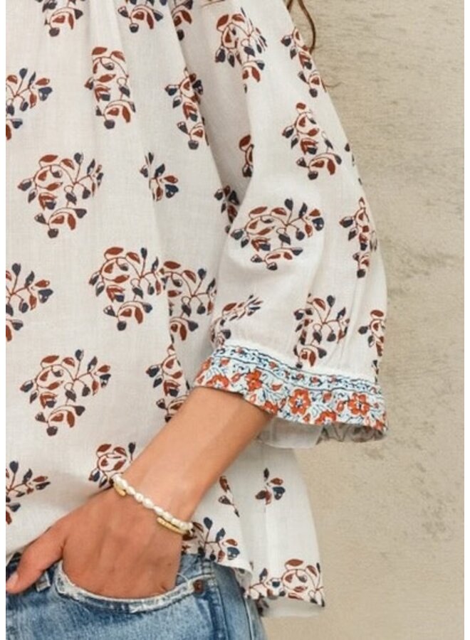 STELLA PRINT L/S top ecru/rust