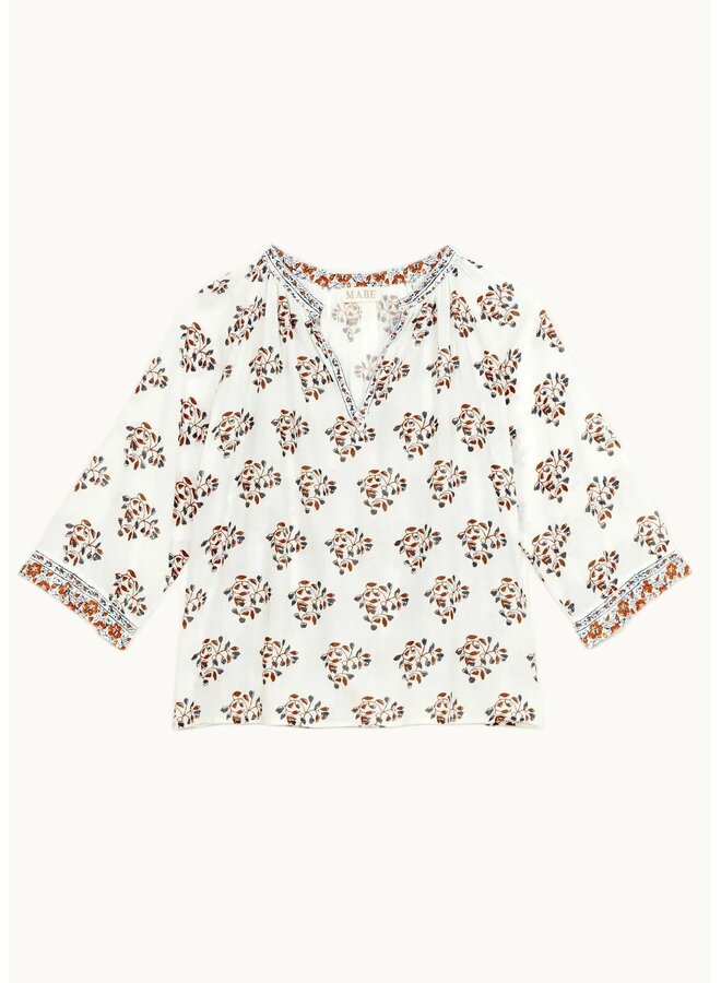 STELLA PRINT L/S top ecru/rust