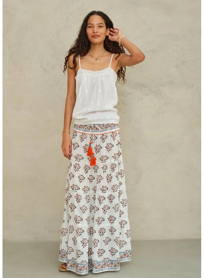 STELLA PRINT maxi skirt ecru/rust