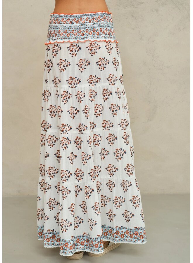 STELLA PRINT maxi skirt ecru/rust