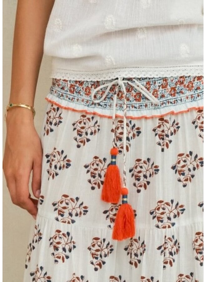 STELLA PRINT maxi skirt ecru/rust