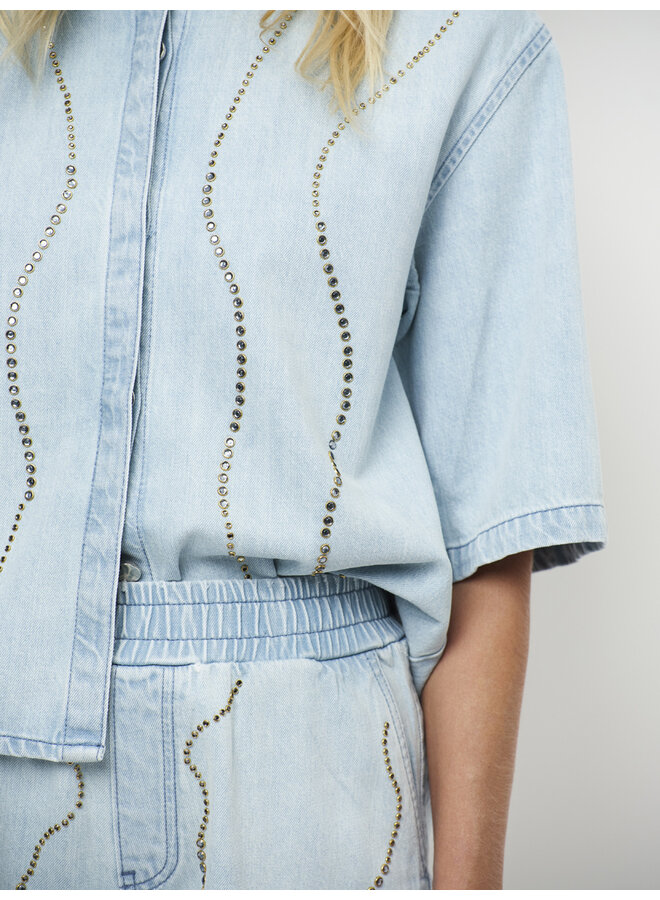 ZOFIA embellished denim shirt light blue