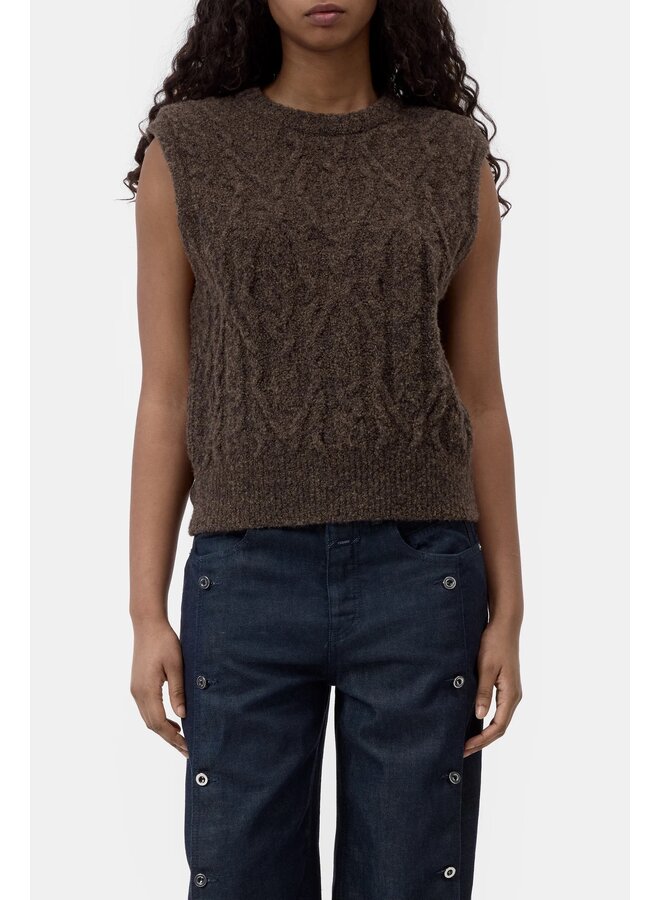 Crew neck vest Mahagony brown