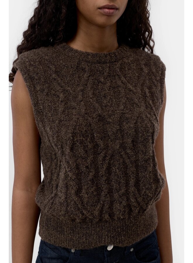 Crew neck vest Mahagony brown