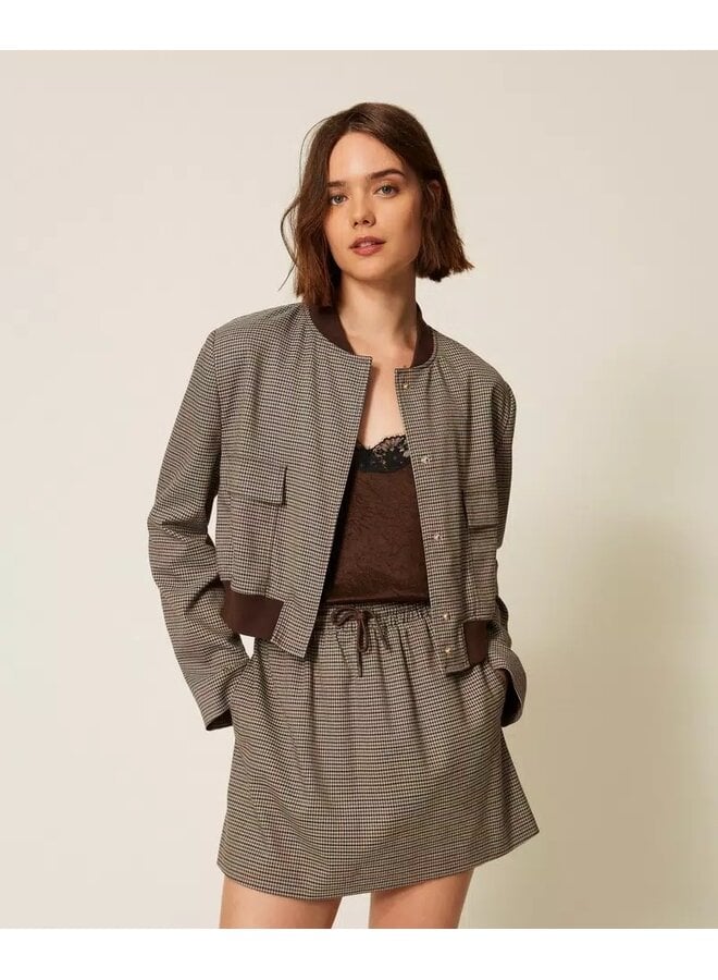 Houndstooth bomber jacket with pockets