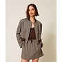 Houndstooth bomber jacket with pockets