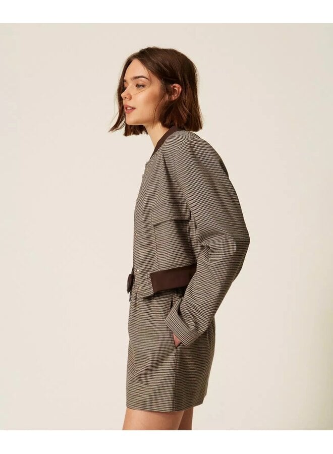 Houndstooth bomber jacket with pockets