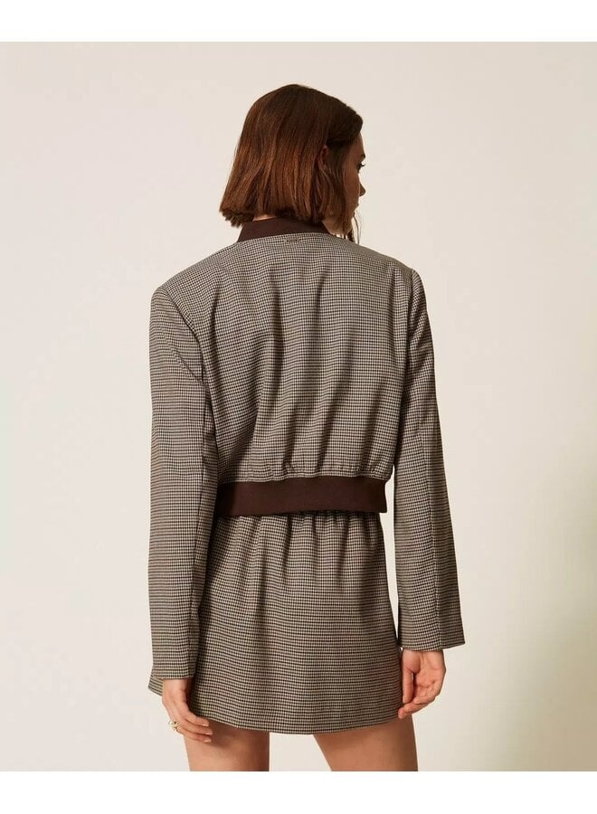 Houndstooth bomber jacket with pockets