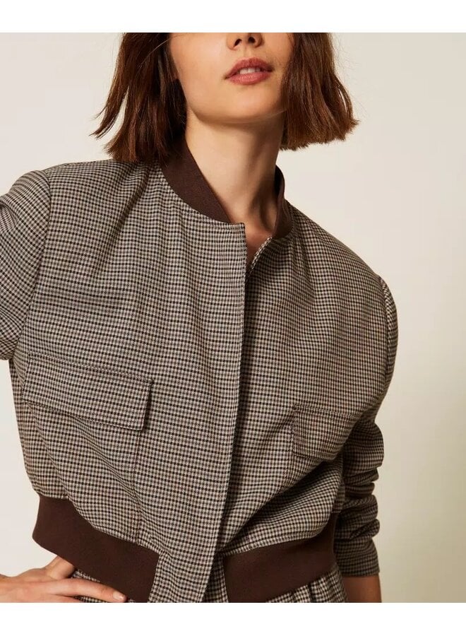 Houndstooth bomber jacket with pockets