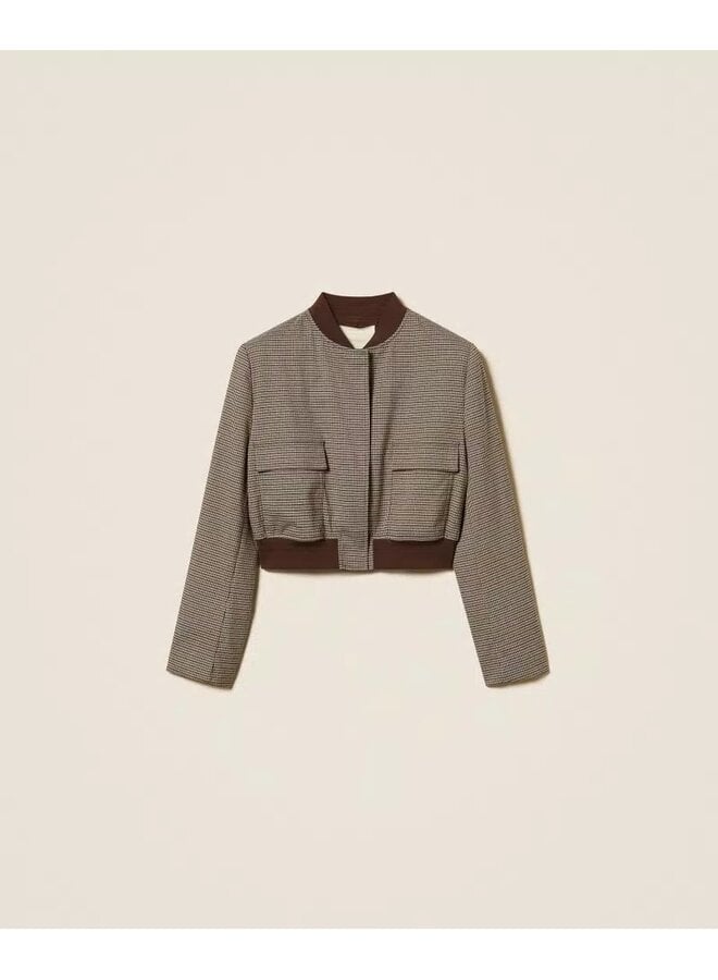 Houndstooth bomber jacket with pockets