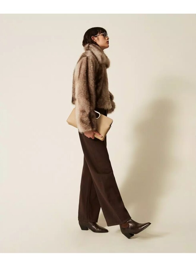Faux fur jacket with fadeout print