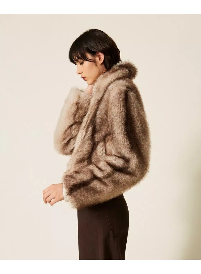 Faux fur jacket with fadeout print