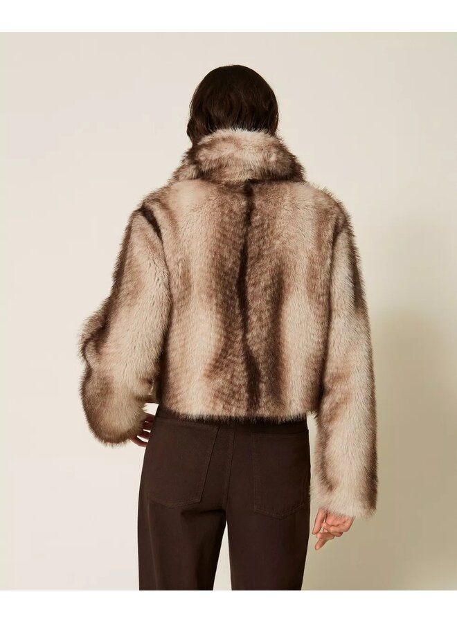 Faux fur jacket with fadeout print