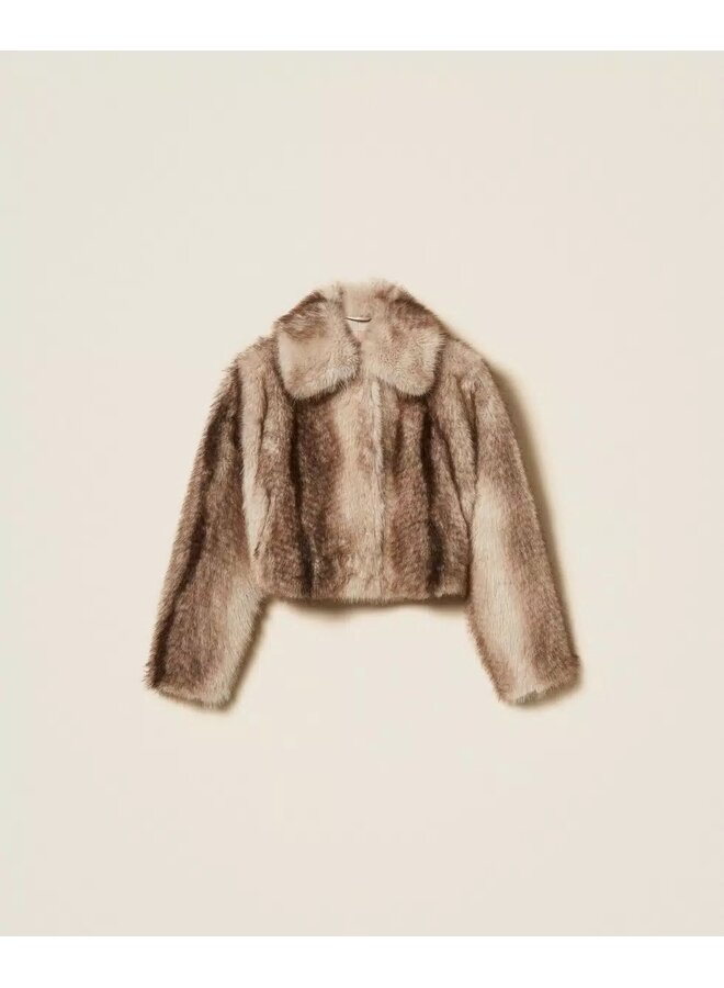 Faux fur jacket with fadeout print