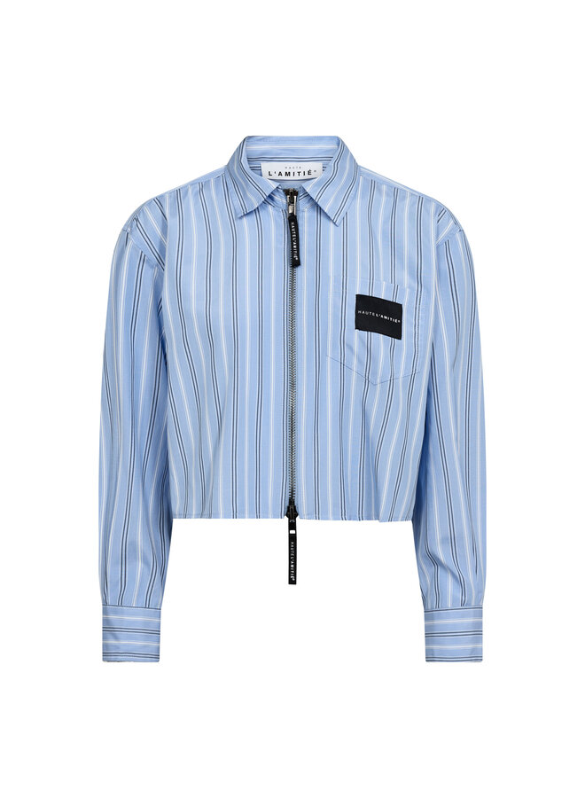 Crop Stripe Zip Shirt pale blue