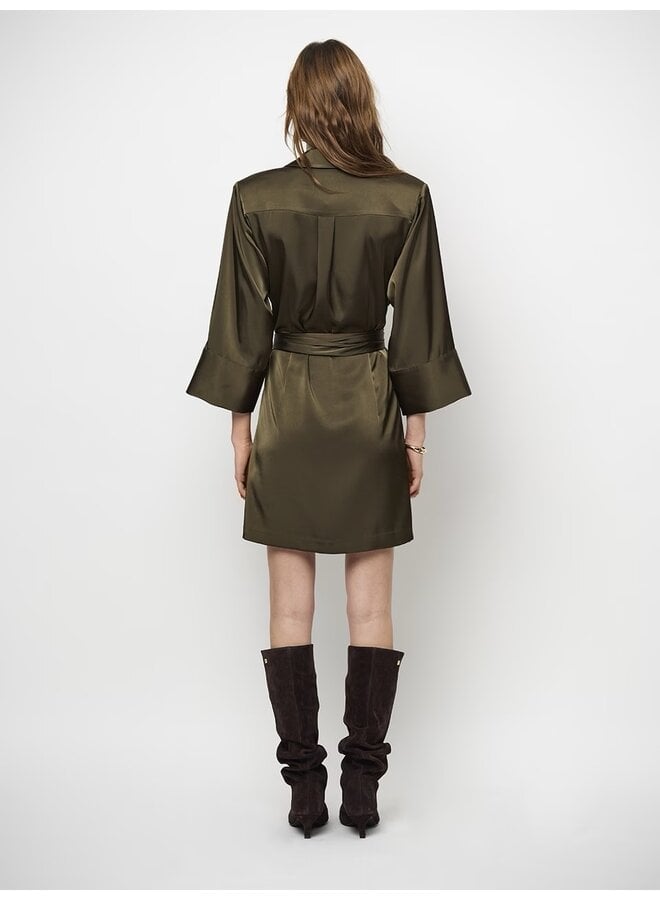 Satin dress NOANNE Moss Olive