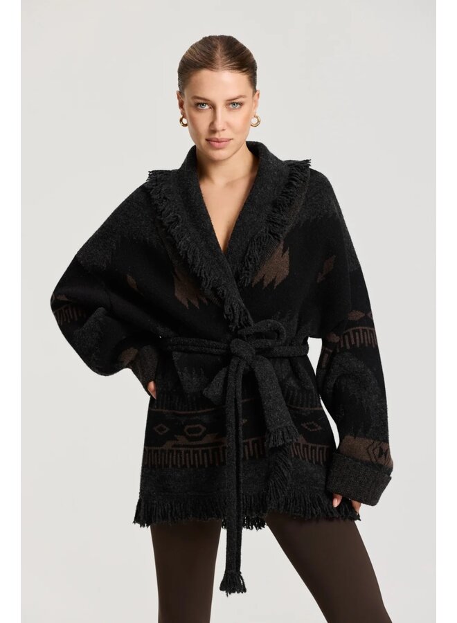 Ymke Cardigan Dusk Brown Black Sand