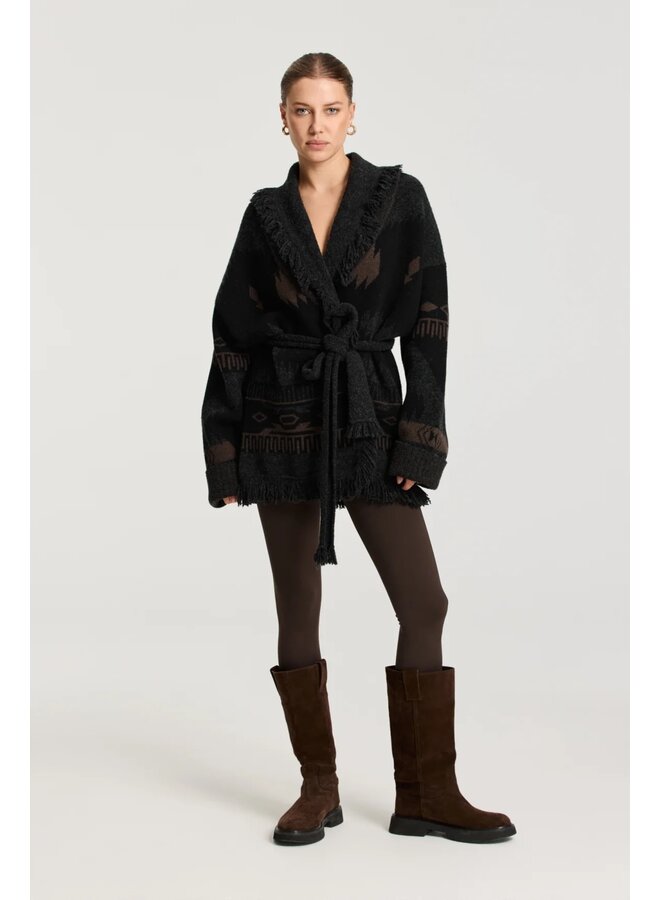 Ymke Cardigan Dusk Brown Black Sand