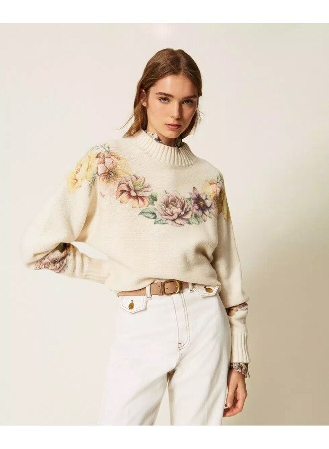 Wool blend jumper Flower print