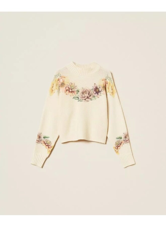 Wool blend jumper Flower print