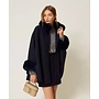 Wool poncho Faux fur Classic blue