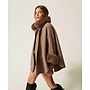 Wool poncho Faux fur Putty melange