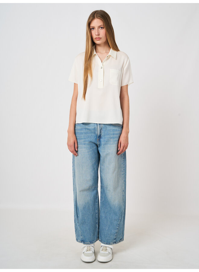 Silk blouse short sleeves cream