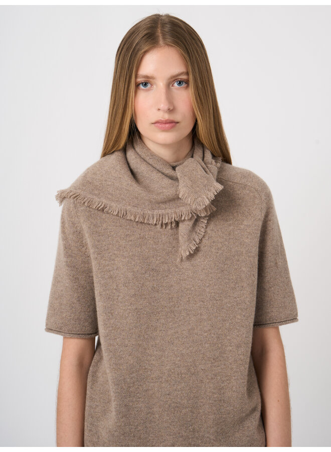 Cashmere vierkante sjaal met franjes sand
