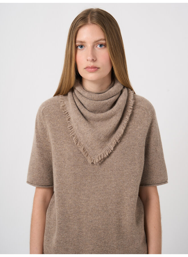 Cashmere vierkante sjaal met franjes sand