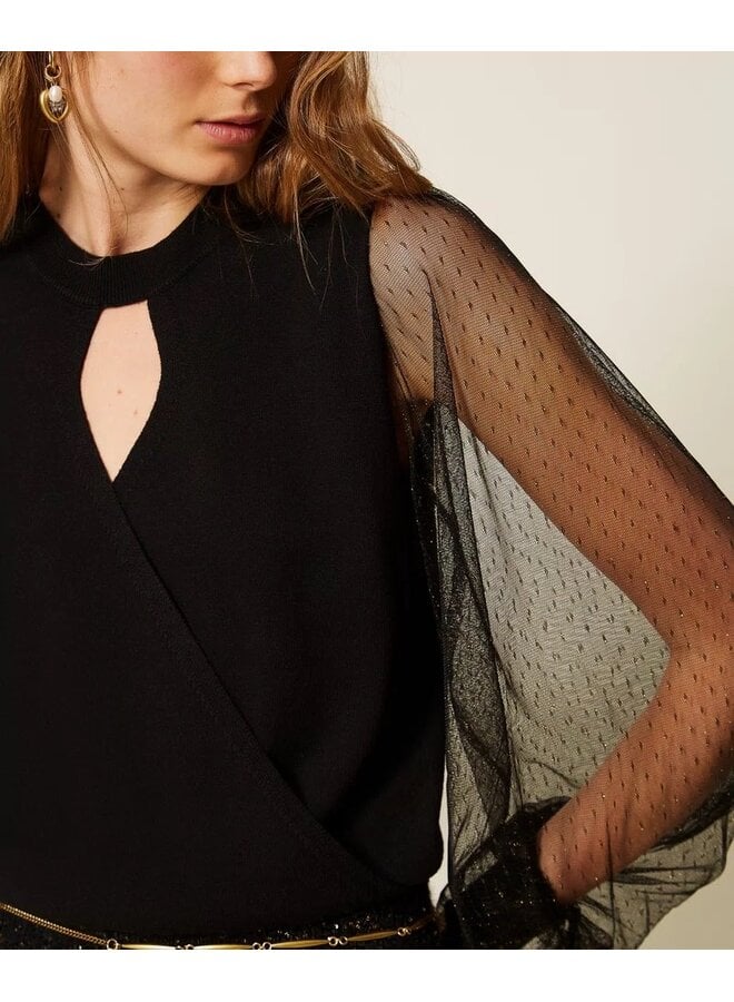 Jumper with tulle sleeves black