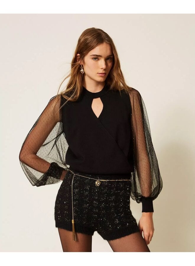 Jumper with tulle sleeves black