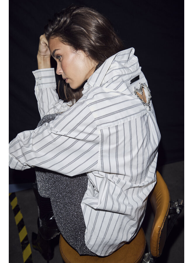 Crystal Heart Stripe Shirt White