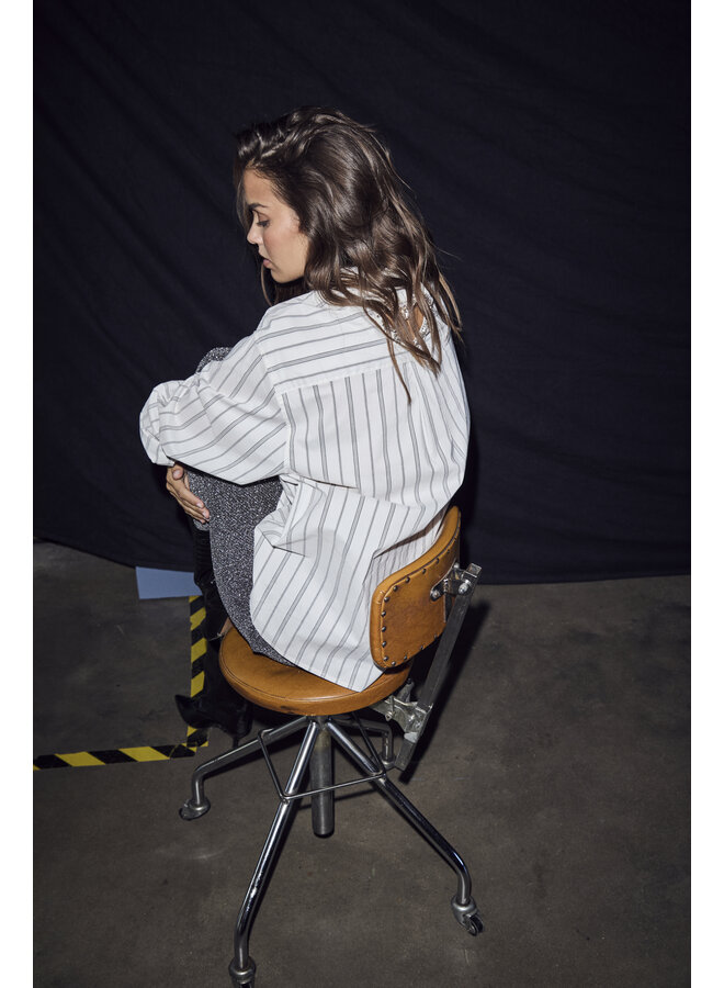Crystal Heart Stripe Shirt White